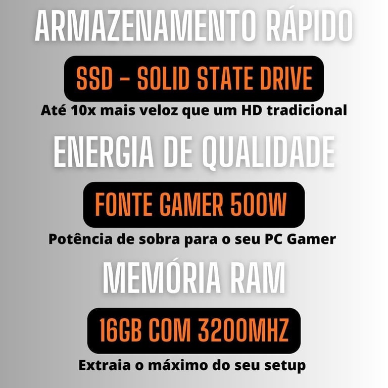 Pc Gamer Completo amd Ryzen 5 5600G, Gráficos Radeon vega 7, 16GB DDR4, ssd 256GB, Fonte 500W, Monitor 21.5 75Hz, 3green Force - 3F-009