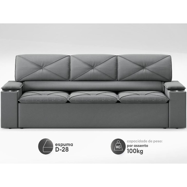 Sofá com Porta Copos Retrátil e Reclinável Pop 2,05m Velosuede Grafite - netsofas