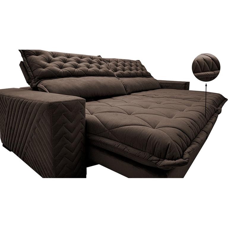 Sofá Retrátil e Reclinável 2,75m Molas Ensacadas Cama inBox Spazus com Bordado 3D Velusoft Café