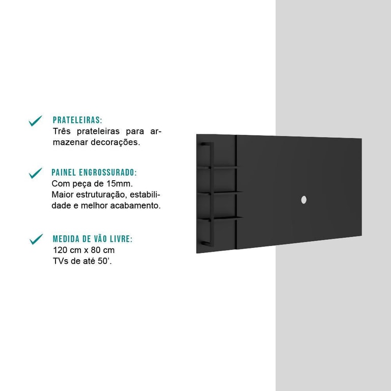 Painel de Parede Amazonas para TV até 50' Preto Fosco Carraro