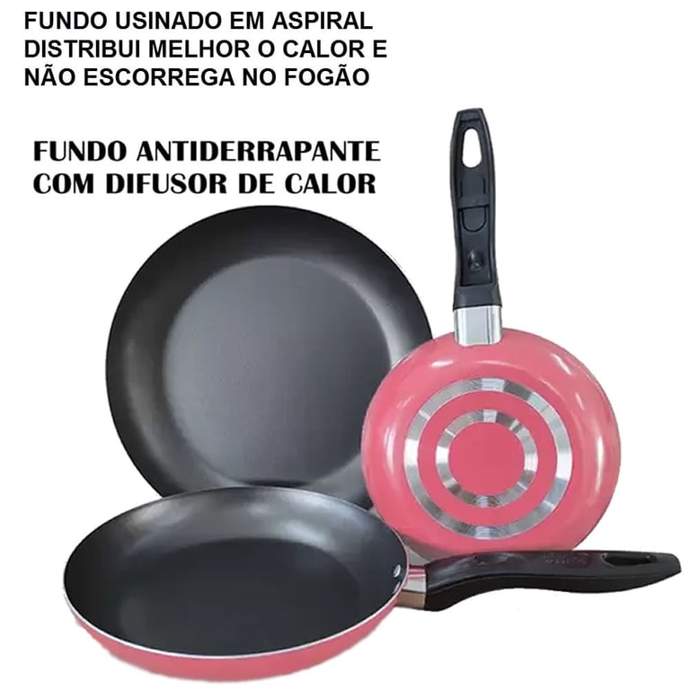 Kit de Panelas 13 Peças Rose Antiaderente com Tampa de Vidro