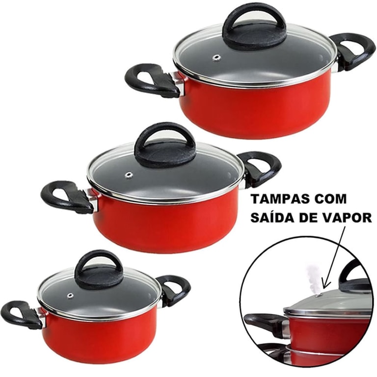 Kit Conjunto de Panelas 13 Pçs Teflon Antiaderente - Cores