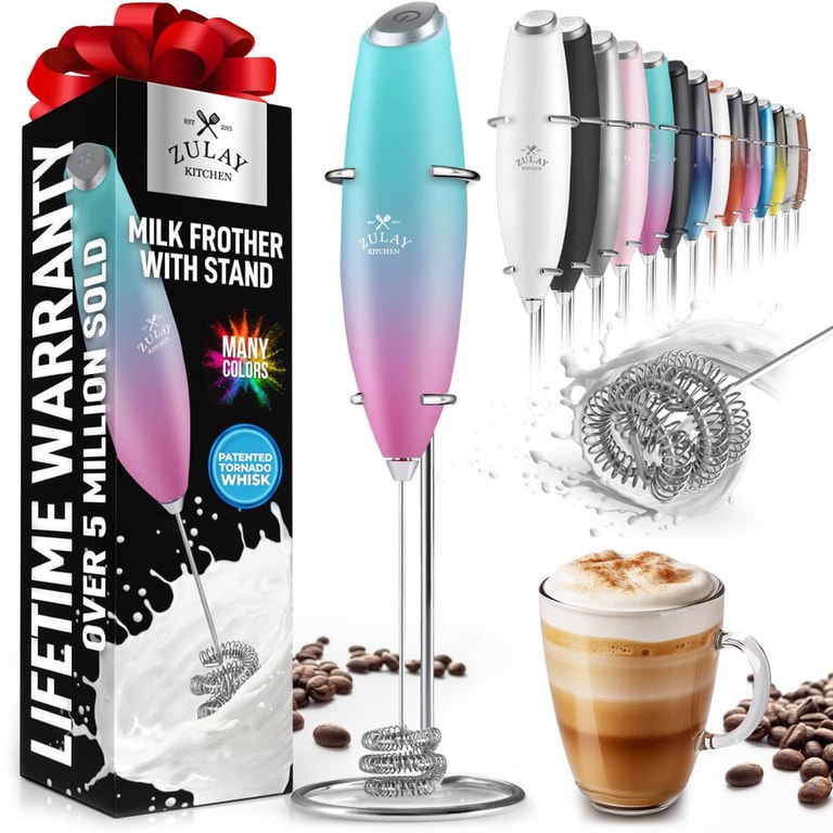 Milk Frother Zulay Kitchen Tornado Whisk portátil rosa azulado