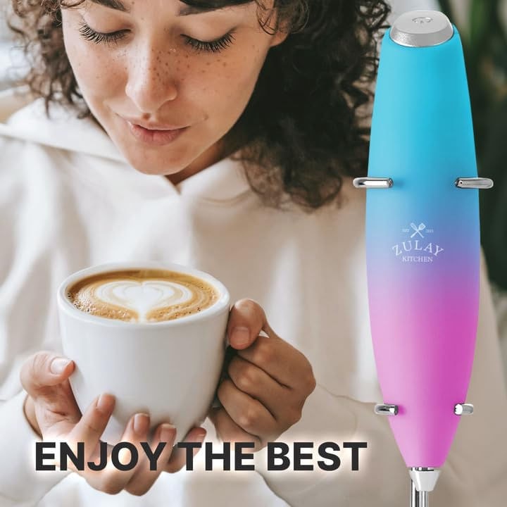 Milk Frother Zulay Kitchen Tornado Whisk portátil rosa azulado