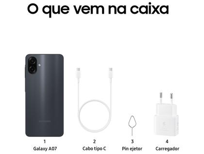 Smartphone Samsung A07 128GB Preto 4GB RAM Tela 6,7" Câm. Dupla + Selfie 8MP