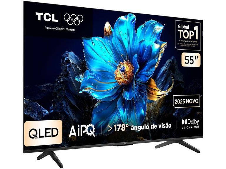 Smart TV 55" TCL 4K UHD QLED 55P7K Google TV AiPQ Google Assistente 3 HDMI 1 USB