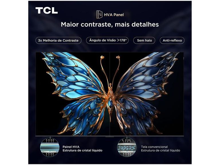 Smart TV 55" TCL 4K UHD QLED 55P7K Google TV AiPQ Google Assistente 3 HDMI 1 USB