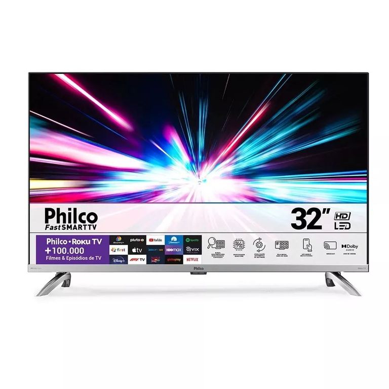 Smart TV LED 32" Philco PTV32G7 Roku TV Dolby Audio 2 HDMI 1 USB - Prata